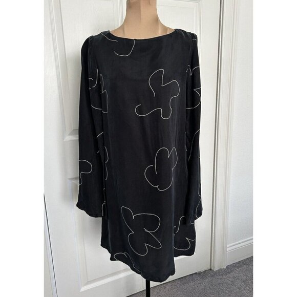 MADEWELL Erika Cupro Shift Mini Dress Long Bell Sleeve Black Patterned Size XXS - Picture 6 of 13
